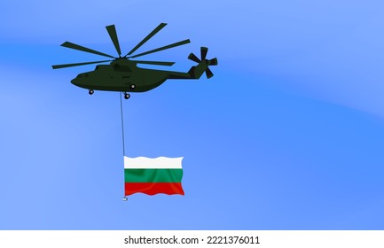 Helicopter flies with the flag of Bulgaria, the flag of Bulgaria in the sky. National holiday. vector illustration eps10