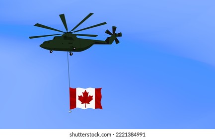 Helicóptero vuela con la bandera de Canadá, la bandera de Canadá en el cielo. Fiesta nacional. ilustración vectorial eps10