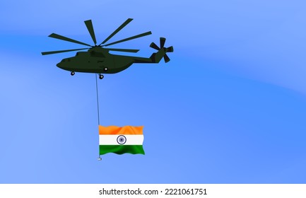 Helicopter flies with the flag of India, the flag of India in the sky. National holiday. vector illustration eps10