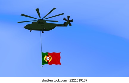 Helicopter flies with the flag of Portugal, the flag of Portugal in the sky. National holiday. vector illustration eps10