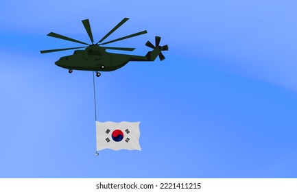 Helicopter flies with the flag of South Korea, the flag of South Korea in the sky. National holiday. vector illustration eps10