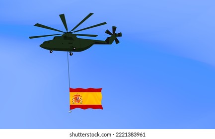 Helicopter flies with the flag of Spain, the flag of Spain in the sky. National holiday. vector illustration eps10