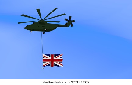 Helicopter flies with the flag of United Kingdom, the flag of United Kingdom in the sky. National holiday. vector illustration eps10