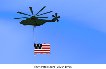 Helicopter flies with the flag of United States, the flag of United States in the sky. National holiday. vector illustration eps10