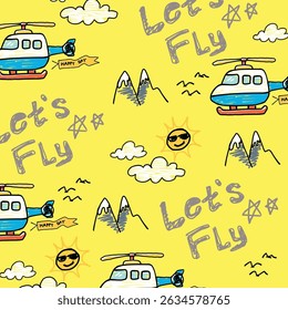 helicopter fly doodle cartoon set