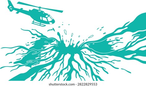 Helicopter flying above exploding water surface vector with helicopter explosion transportation abstract illustration movement emergency