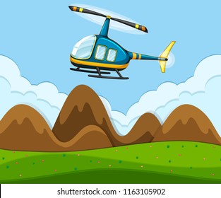 A helicopter flying above the ground illustration