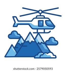 Helicopter flying above snowy mountains for winter rescue missions