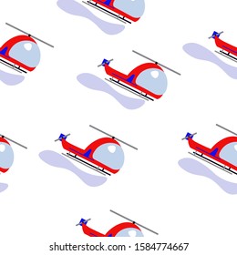 Helicopter flying in the air on a white background.Seamless pattern,colored.Vector graphic.Background and texture.