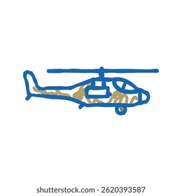 Helicóptero que vuela la máquina del ejército Doodle icono bosquejo Vector. helicóptero que vuela la muestra de la máquina del ejército