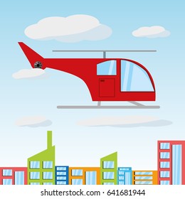 helicopter flying around the beautiful city