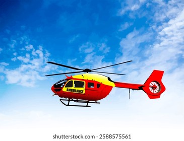 Helicopter flying in cloudy sky during rescue operation