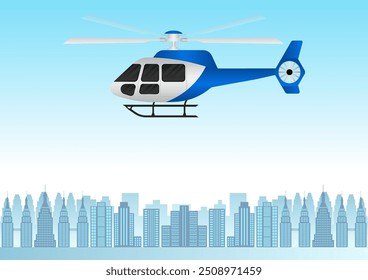 ็็Helicopter. Helicopter Flying Over the City. Vector Illustration.