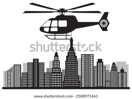 ็็Helicopter. Helicopter Flying Over the City. Vector Illustration.