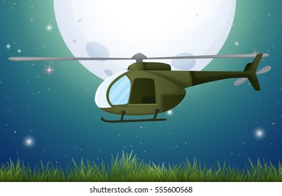 Helicóptero volando sobre la ilustración de campo