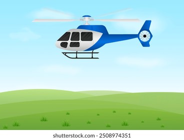 ็็Helicóptero. Helicóptero sobrevoando a terra. Ilustração de vetor.