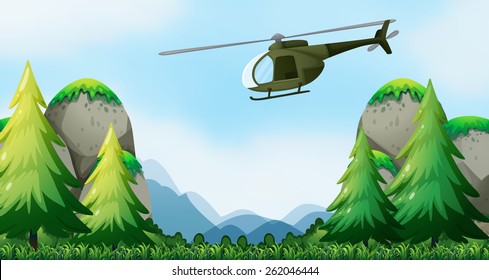 Helicopter flying over the national park