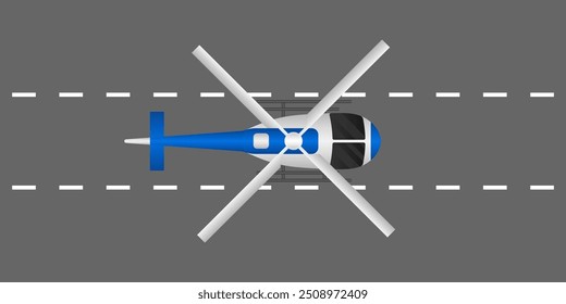 ็็Helicóptero. Helicóptero Sobrevoando a Estrada. Ilustração de vetor.