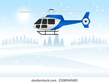 ็็Helicóptero. Helicóptero Voando Sobre Paisagens Nevadas. Ilustração de vetor.