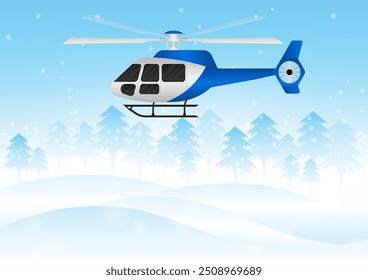 ็็Helicóptero. Helicóptero Voando Sobre Paisagens Nevadas. Ilustração de vetor.