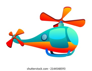 Helicopter flying in sky. Cartoon style illustration. Cute childish. Isolated on white background. Vector.