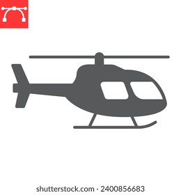 Helicopter glyph icon, transportation and aviation, helicopter vector icon, vector graphics, editable stroke solid sign, eps 10.