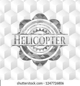 Helicopter grey badge with geometric cube white background