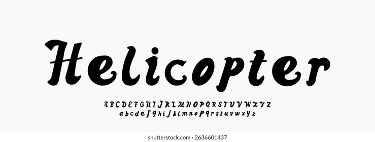 HELICOPTER. Hand Draw Calligraphy Vector Font. Uppercase Lowercase Alphabet