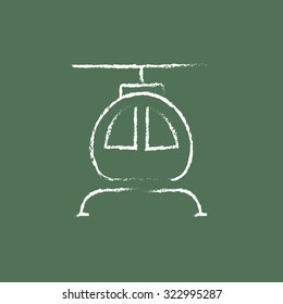 Helicopter hand drawn in chalk on a blackboard vector white icon isolated on a green background.