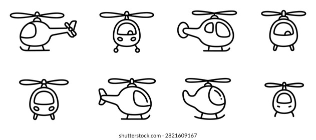 helicopter hand drawn vector icon set for commercial aviation and transport design on transparent background