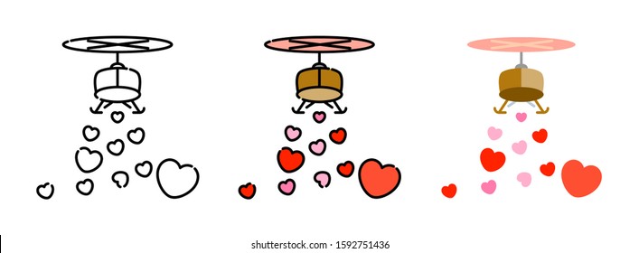 helicopter with heart-shaped icon set isolated on white background for web design,Valentine day concept 