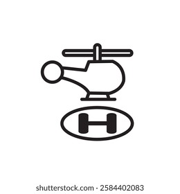 helicopter helipad icon black and white vector outline sign