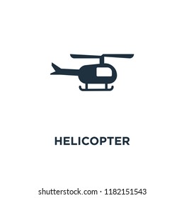 Helicopter icon. Black filled vector illustration. Helicopter symbol on white background. Can be used in web and mobile.