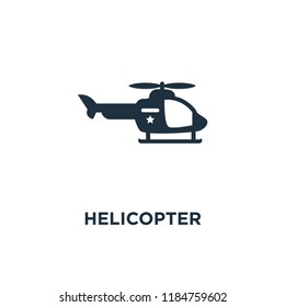 Helicopter icon. Black filled vector illustration. Helicopter symbol on white background. Can be used in web and mobile.
