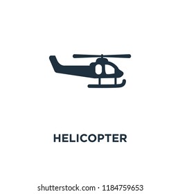 Helicopter icon. Black filled vector illustration. Helicopter symbol on white background. Can be used in web and mobile.
