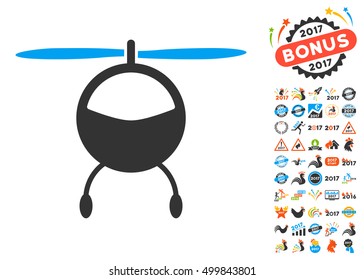 Helicopter icon with bonus 2017 new year icon set. Vector illustration style is flat iconic symbols, blue and gray colors, white background.