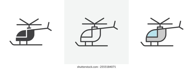 Helicopter icon collection in black and colored style.