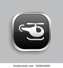 diseño de icono de helicóptero. Estilo botón brillante rectángulo redondeado aislado en fondo gris. Ilustración del vector