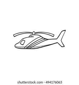 Helicopter icon in doodle sketch lines. Transportation air aviation propeller