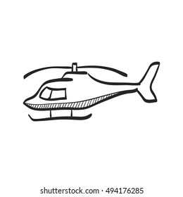 Helicopter icon in doodle sketch lines. Transportation air aviation propeller