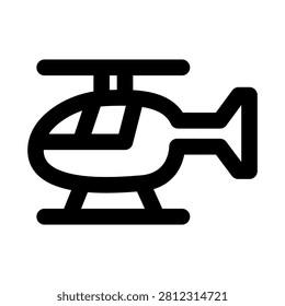 Helicopter icon. Editable line icon. Professional and modern outline icon vector illustration featuring a rotorcraft with main and tail rotors, cockpit window, and landing skids in a sleek design.