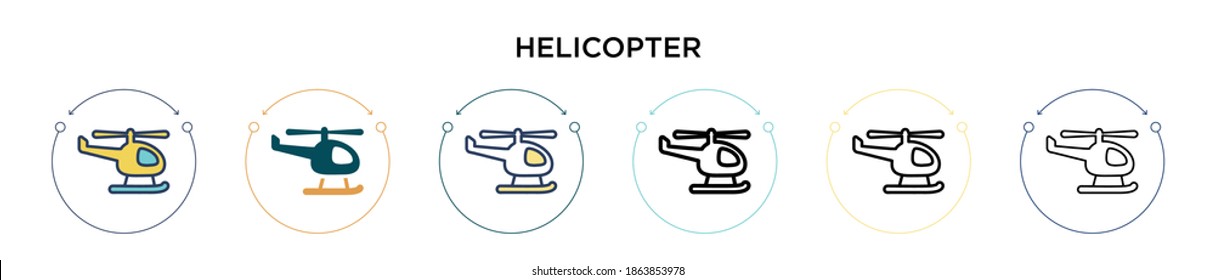 Helicopter icon in filled, thin line, outline and stroke style. Vector illustration of two colored and black helicopter vector icons designs can be used for mobile, ui, web