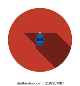 Helicopter Icon. Flat Circle Stencil Design With Long Shadow. Vector Illustration.