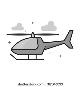 Helicopter icon in flat outlined grayscale style. Vector illustration.