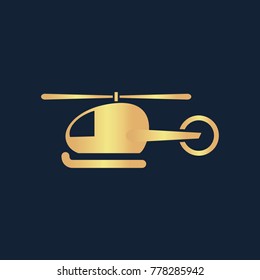 Helicopter icon flat. Simple gold pictogram on dark background. Vector illustration symbol