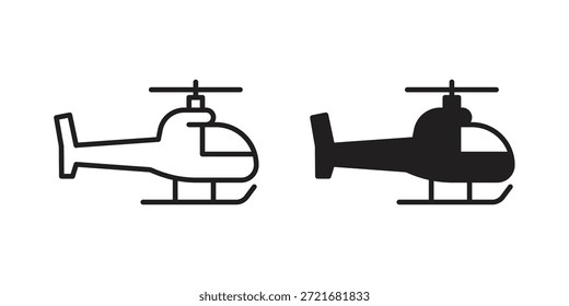 Helicopter icon flat and thin stroke vector pack. Editable icons set