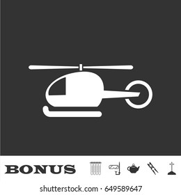 Helicopter icon flat. White pictogram on black background. Vector illustration symbol and bonus icons