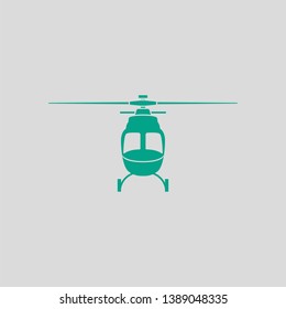 Helicopter Icon Front View. Green on Gray Background. Vector Illustration.