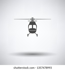 Helikopter-Symbol-Vorderansicht auf grauem Hintergrund, runder Schatten. Vektorgrafik.
