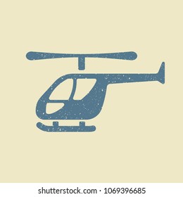 Helicopter icon in grunge style. Modern flat pictogram